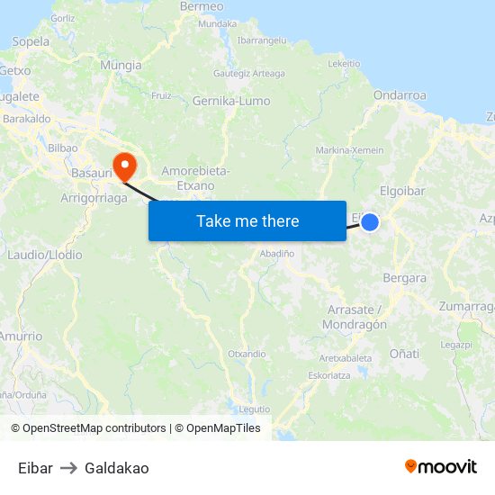 Eibar to Galdakao map