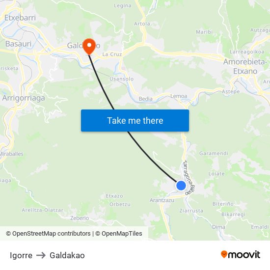 Igorre to Galdakao map