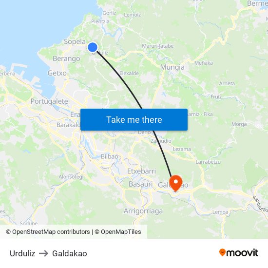 Urduliz to Galdakao map