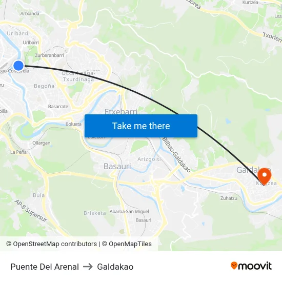 Puente Del Arenal to Galdakao map