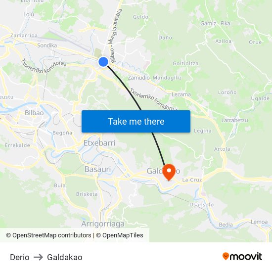 Derio to Galdakao map