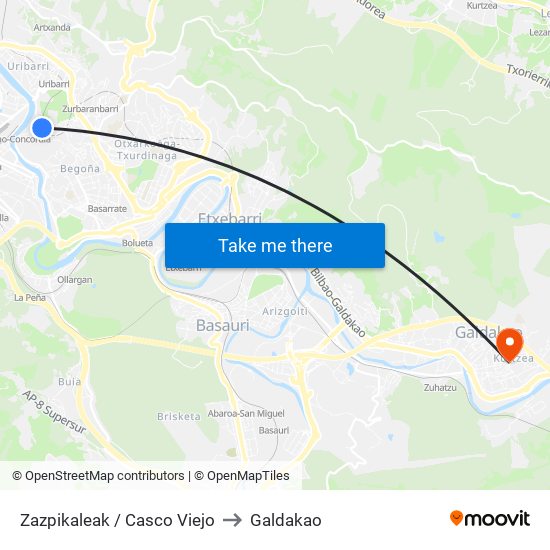 Zazpikaleak / Casco Viejo to Galdakao map