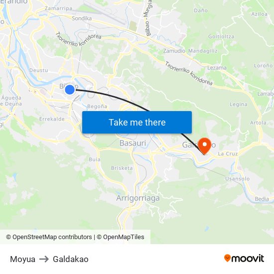 Moyua to Galdakao map