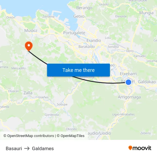 Basauri to Galdames map