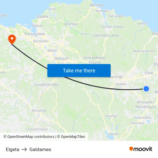 Elgeta to Galdames map