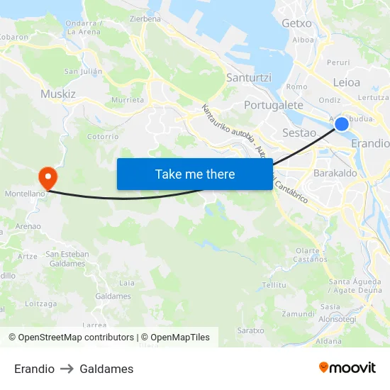 Erandio to Galdames map