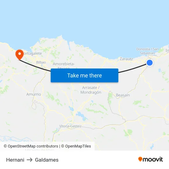 Hernani to Galdames map