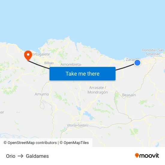 Orio to Galdames map