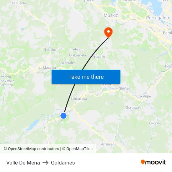 Valle De Mena to Galdames map