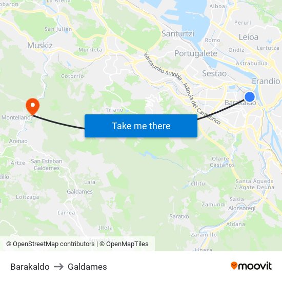 Barakaldo to Galdames map
