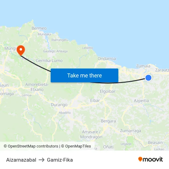 Aizarnazabal to Gamiz-Fika map