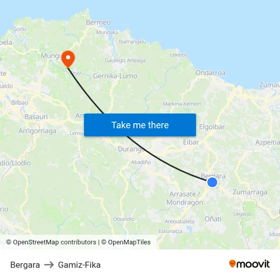 Bergara to Gamiz-Fika map