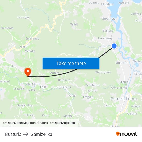 Busturia to Gamiz-Fika map