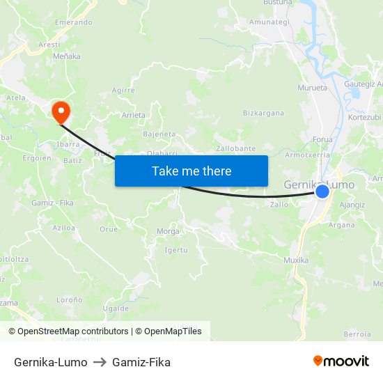 Gernika-Lumo to Gamiz-Fika map