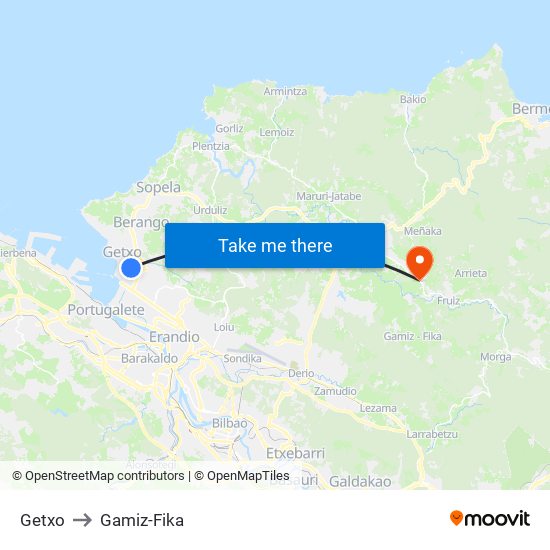 Getxo to Gamiz-Fika map