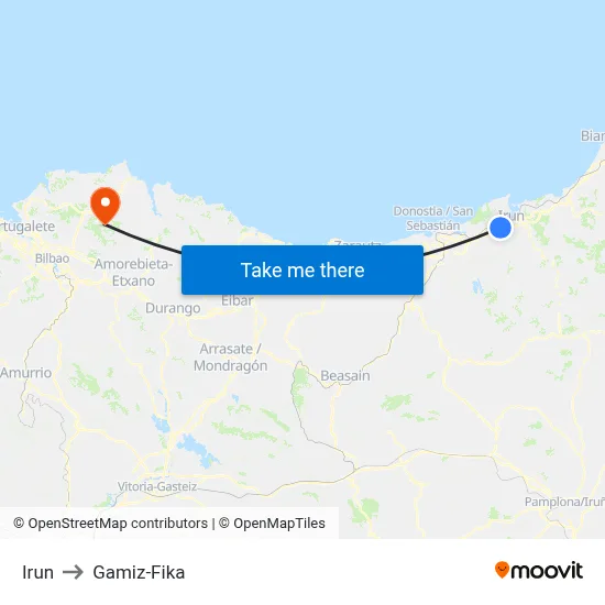 Irun to Gamiz-Fika map