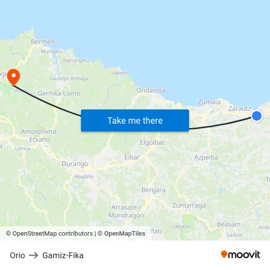 Orio to Gamiz-Fika map