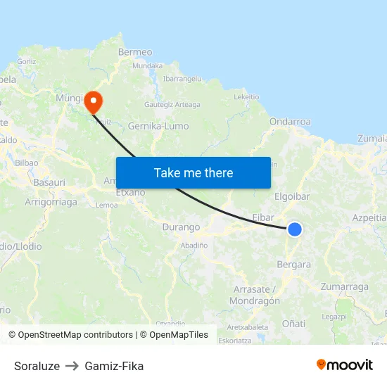 Soraluze to Gamiz-Fika map