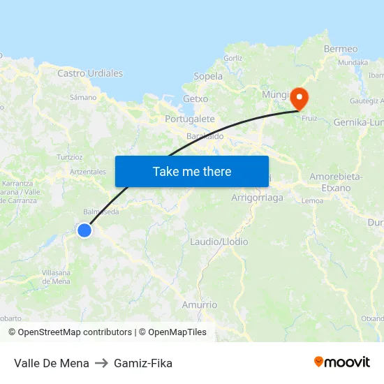 Valle De Mena to Gamiz-Fika map