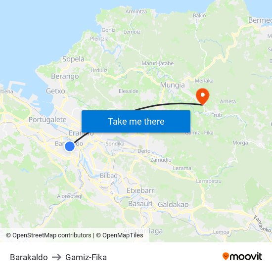 Barakaldo to Gamiz-Fika map