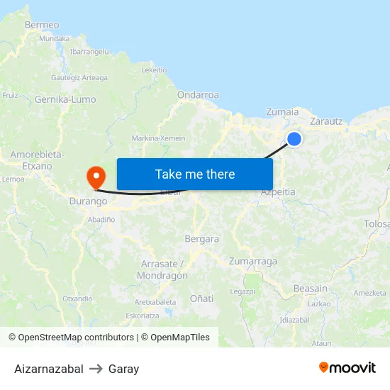 Aizarnazabal to Garay map