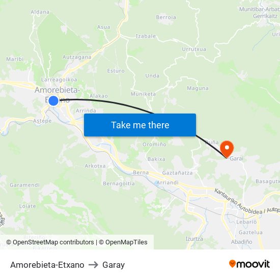 Amorebieta-Etxano to Garay map