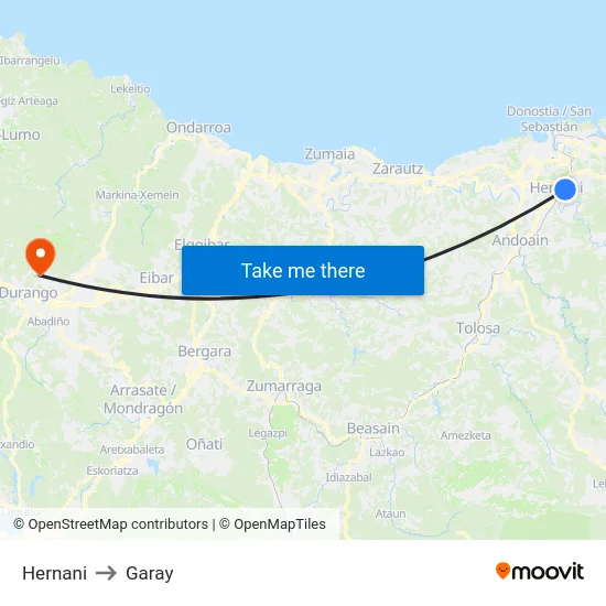 Hernani to Garay map