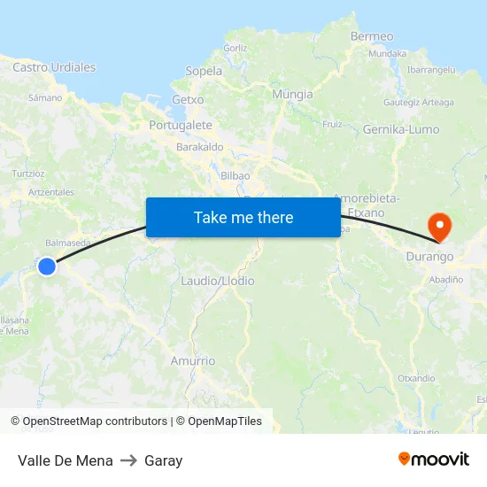 Valle De Mena to Garay map