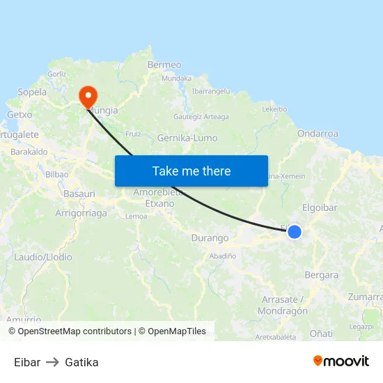 Eibar to Gatika map