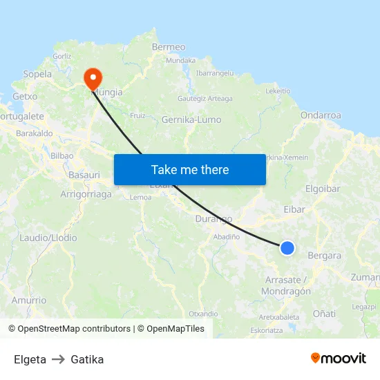 Elgeta to Gatika map