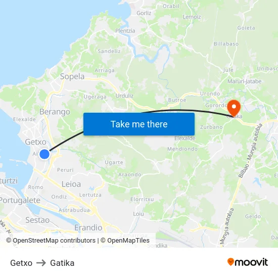 Getxo to Gatika map