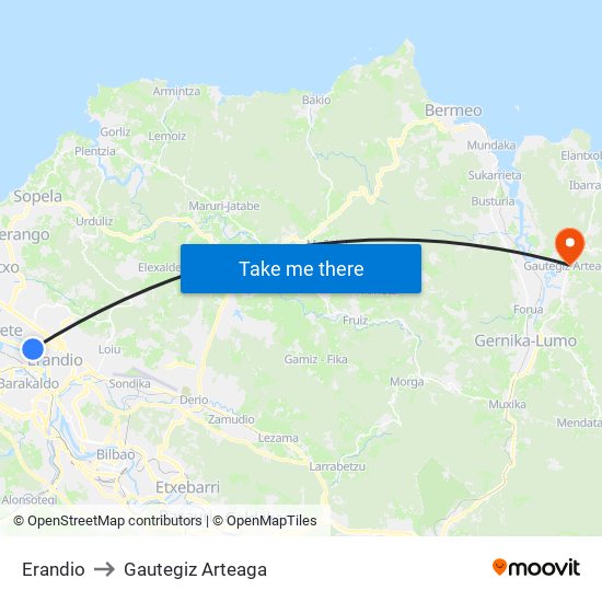 Erandio to Gautegiz Arteaga map