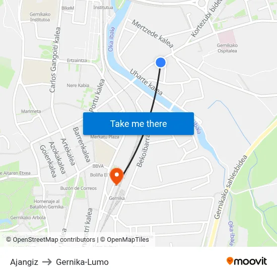 Ajangiz to Gernika-Lumo map