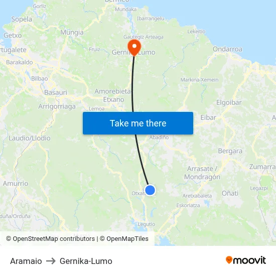 Aramaio to Gernika-Lumo map