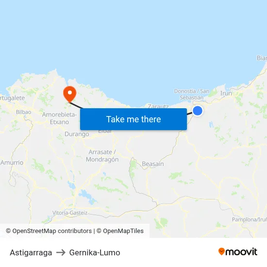 Astigarraga to Gernika-Lumo map