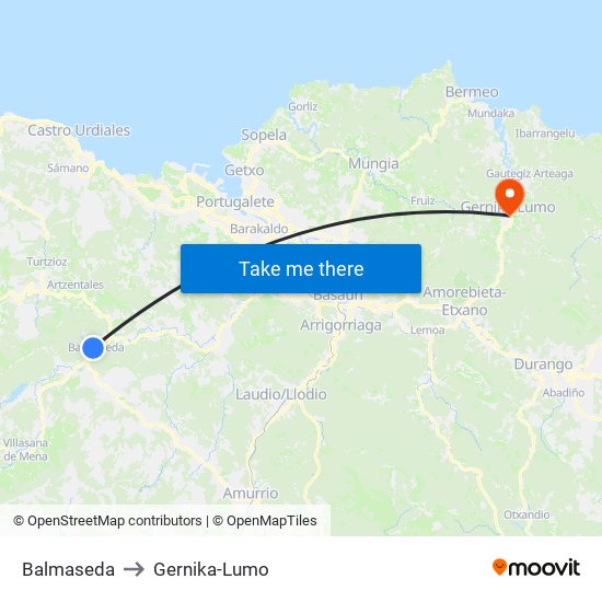 Balmaseda to Gernika-Lumo map