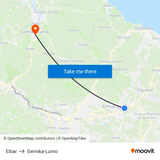 Eibar to Gernika-Lumo map