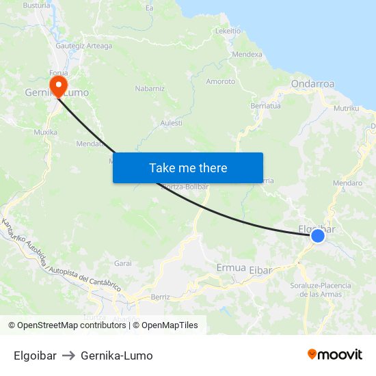 Elgoibar to Gernika-Lumo map