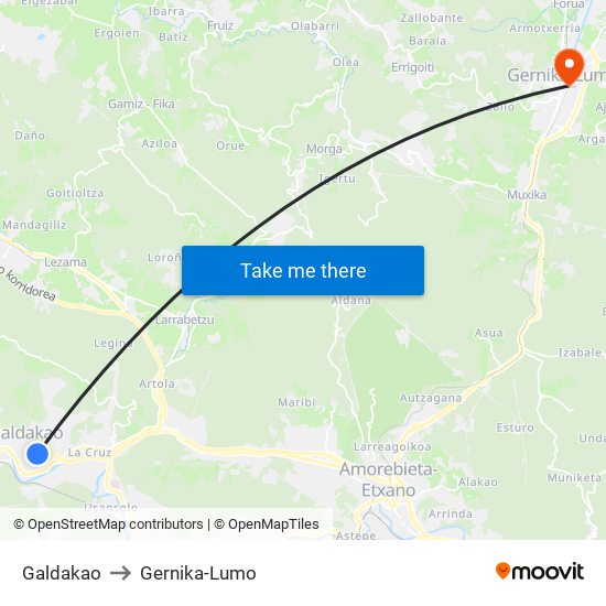 Galdakao to Gernika-Lumo map