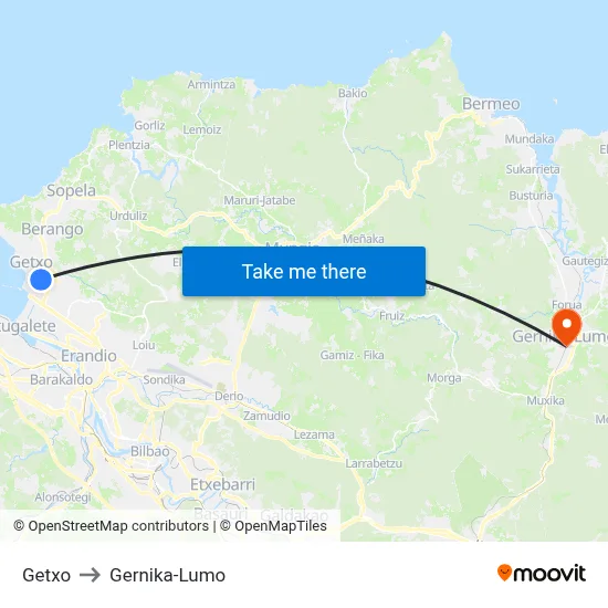 Getxo to Gernika-Lumo map