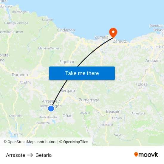 Arrasate to Getaria map