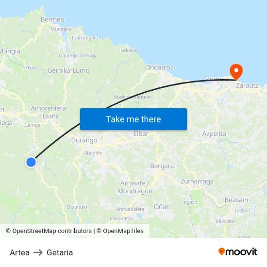 Artea to Getaria map