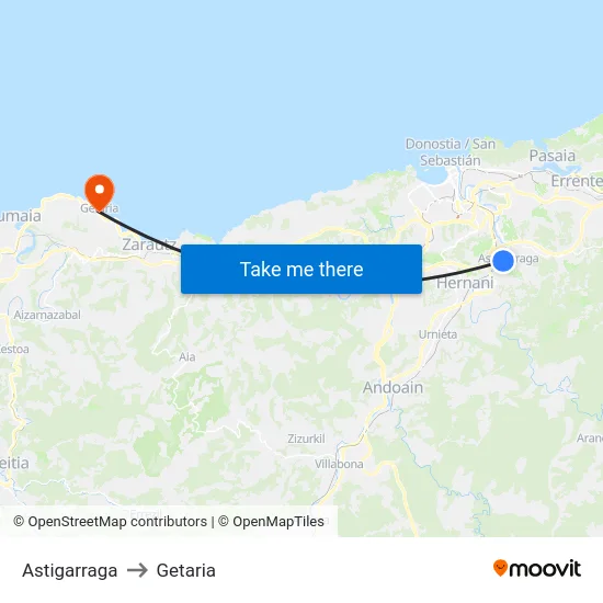 Astigarraga to Getaria map