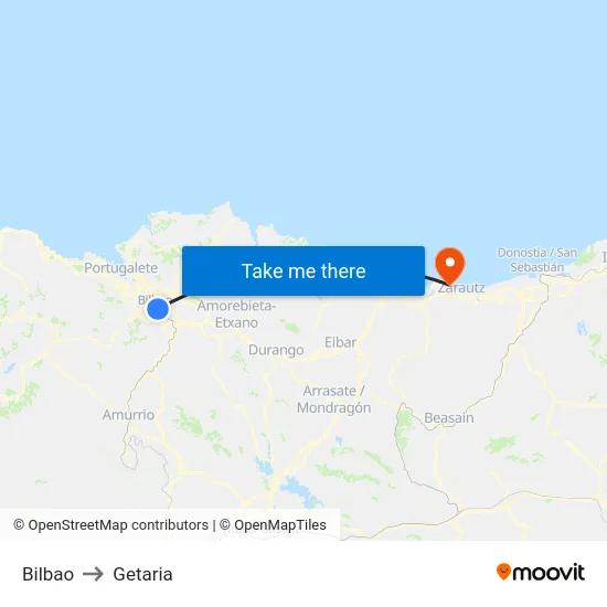 Bilbao to Getaria map
