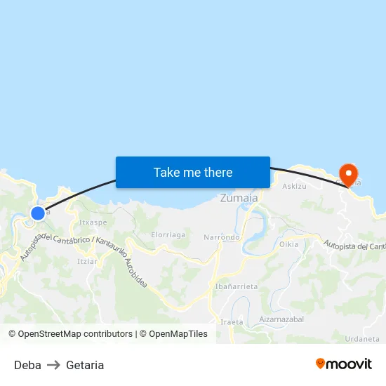 Deba to Getaria map