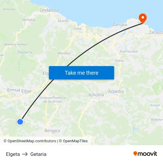 Elgeta to Getaria map