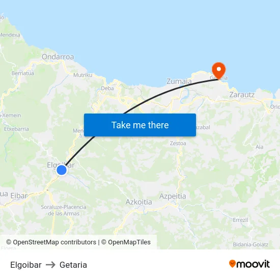 Elgoibar to Getaria map