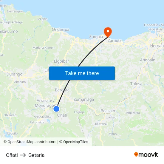 Oñati to Getaria map