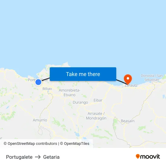 Portugalete to Getaria map