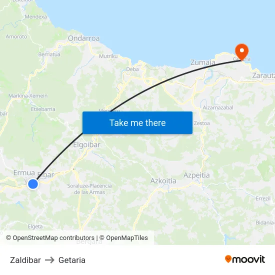 Zaldibar to Getaria map